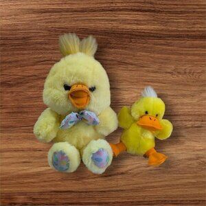 Vintage Cuddle  wit duck‎ 11"  with 6" small duck set of 2 yellow orange